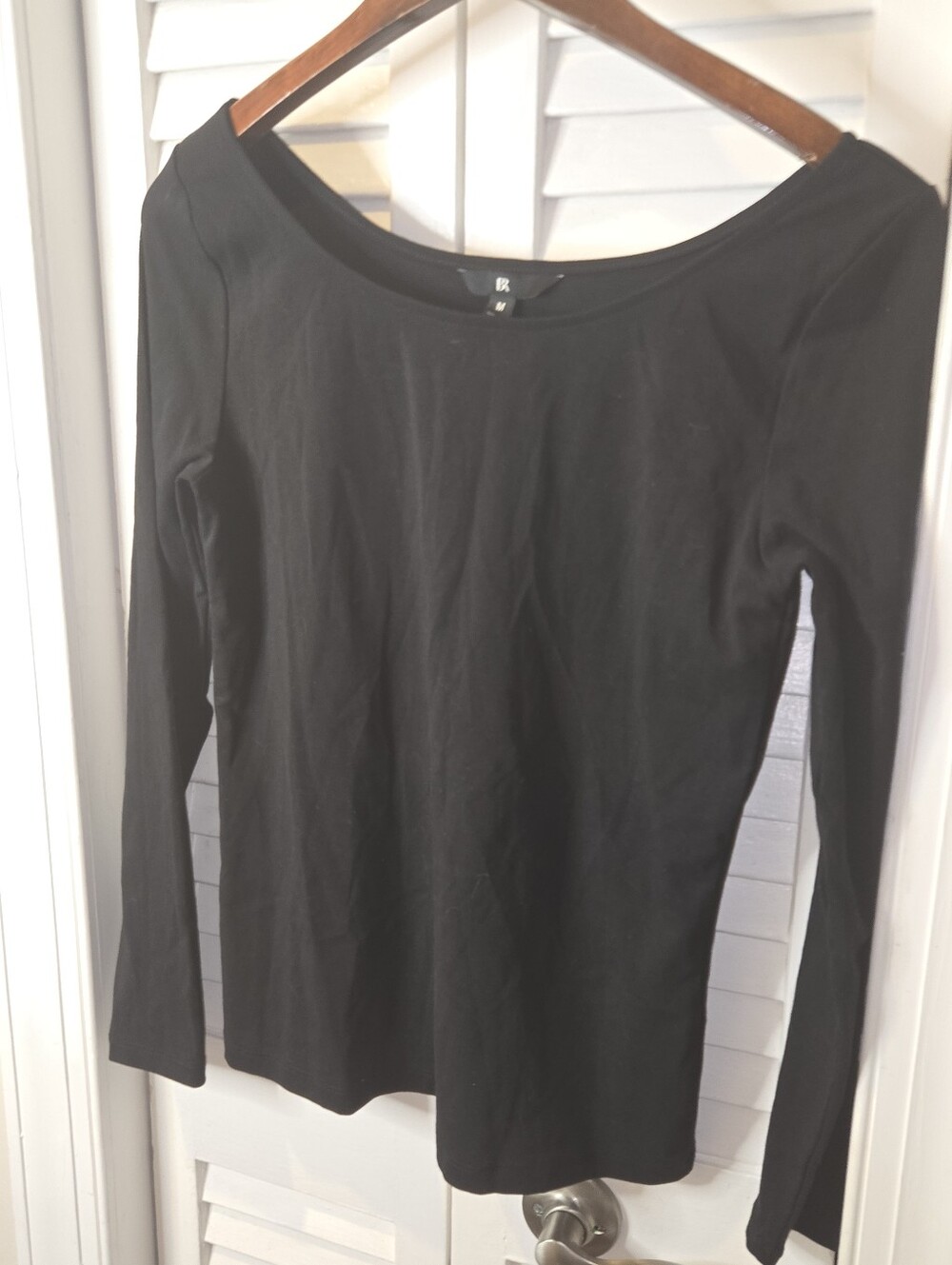Banana Republic Refined Scoop Neck Top Black Long Sleeve Cotton Stretch Medium M